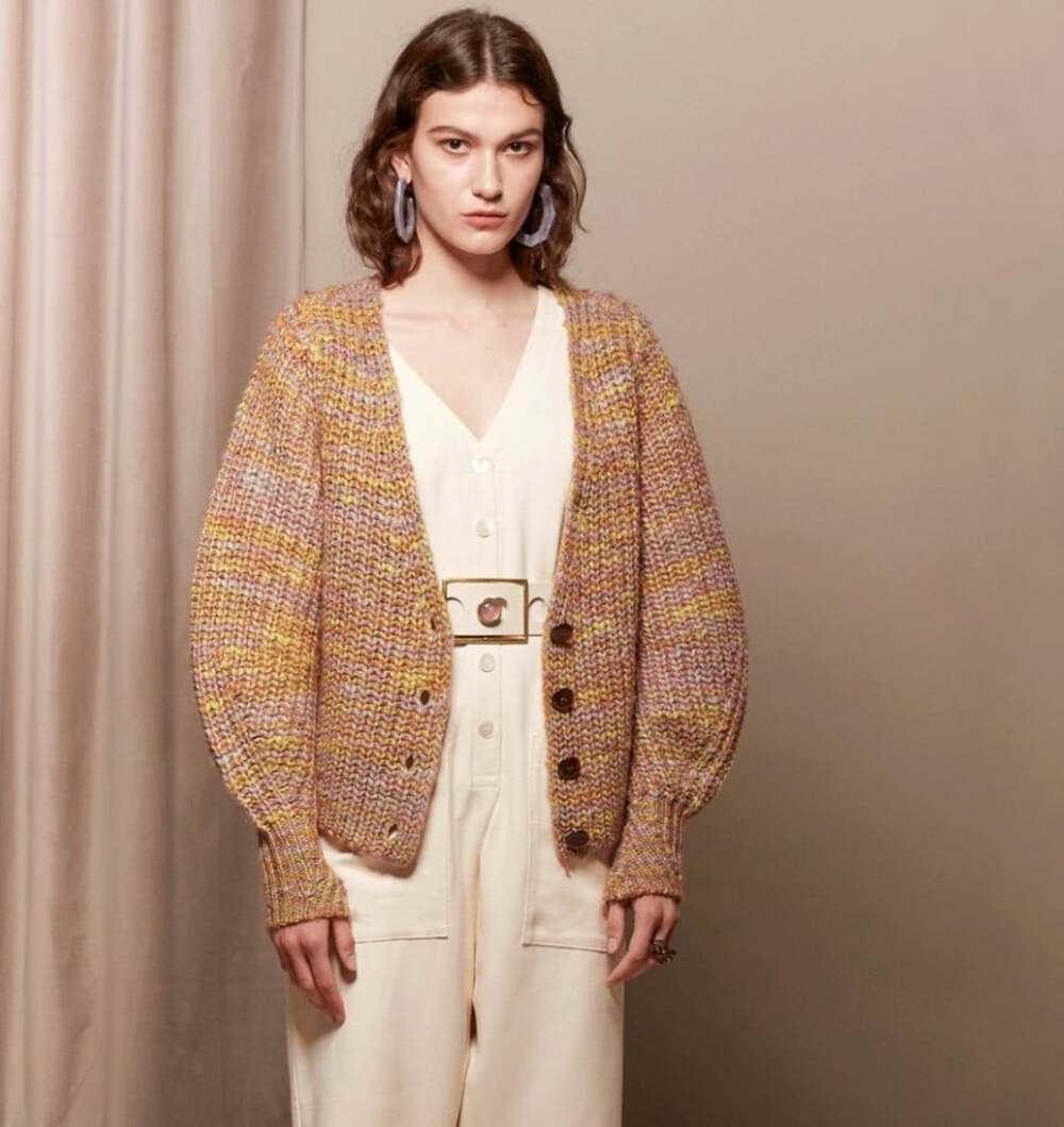 Ba&sh Haili Marled Cardigan in Yellow Combo Jaune Size XS Chunky Knit
